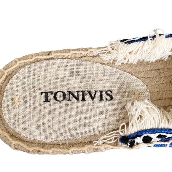 Tonivis Soludos Blue CanvasTassle Pom Pom Closed Toe Mule Flats NWT Size 7 - Picture 6 of 6